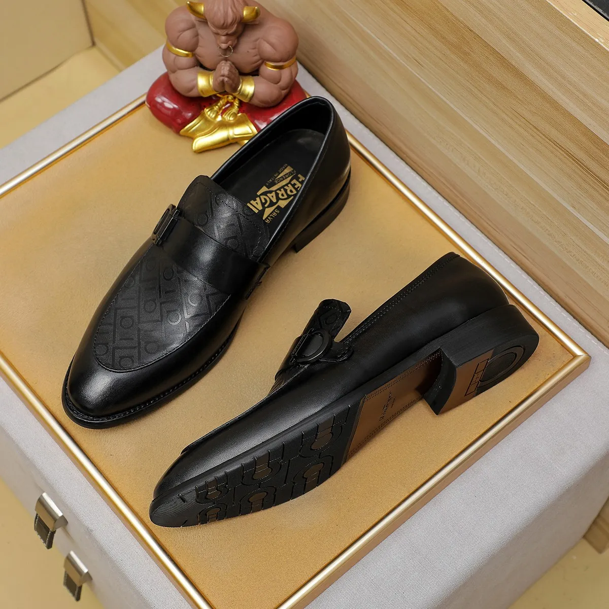 Men's shoes 💰460 Ferragamo [Ferragamo] top imported suit men's shoes 💯Original copy of the official website, product materials: selected imported embossed calfskin + luxury hardware buckle accessories ~ imported water-dyed cow 🐂 leather lining. Strong three-dimensional visual effect, original combination outsole, multiple colors available😘 Size: 39-44 (38.45.46. Customized)